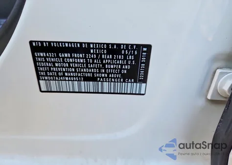 2015 Volkswagen Jetta Se из США, поврежденный, VIN 3VWD07AJ4FM409512